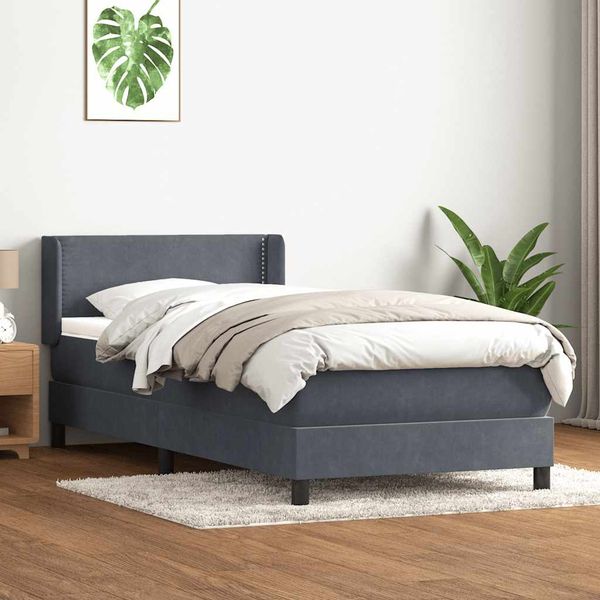 vidaXL Posteľný rám boxspring s matracom tmavosivý 80x210 cm zamat