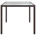 vidaXL Záhradný stôl 150x90x75 cm tvrdené sklo a polyratan hnedý