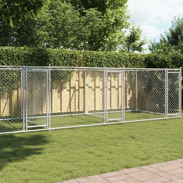vidaXL Klietka pre psa s dvierkami šedá 8x2x1,5 m pozinkovaná oceľ