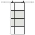 vidaXL Posuvné dvere s kovaním čierne 90x205 cm tvrdené sklo