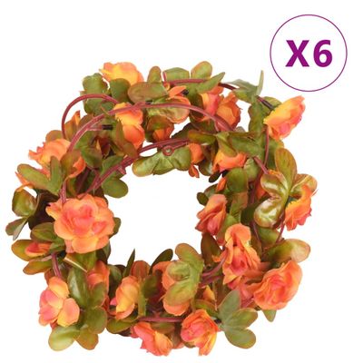 vidaXL Kvetinové girlandy 6 ks, oranžové 250 cm