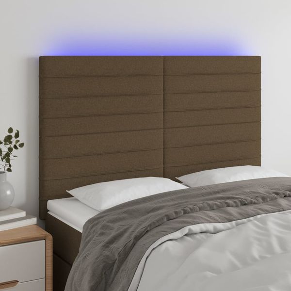 vidaXL Čelo postele s LED tmavohendé 147x16x118/128 cm látka