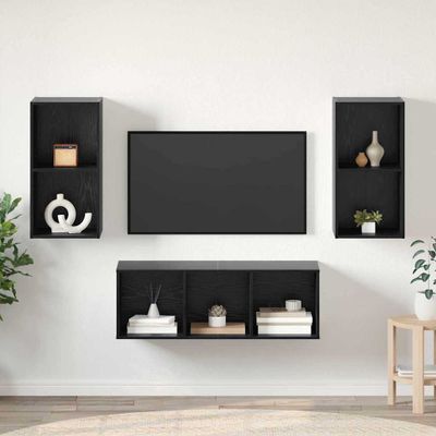 vidaXL Zostava TV skriniek Nástenný 3 pcs Čierny dub Kompozitné drevo