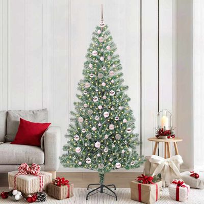 vidaXL Umelý vianočný stromček, snehom obalený, s LED svetlom 210 cm