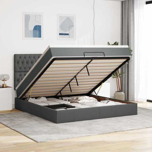 VidaXL Osmanská posteľ s matracom Tmavosivá látka 160x200cm