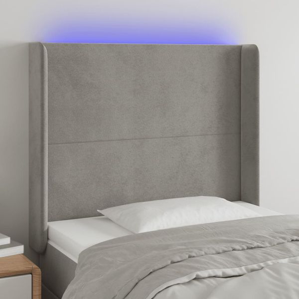 vidaXL Čelo postele s LED bledosivé 83x16x118/128 cm zamat