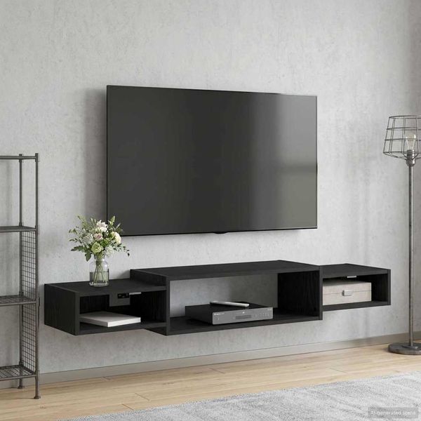 vidaXL Nástenný TV kabinet Nástenná montáž Čierny dub 140 x 28 x 21 cm