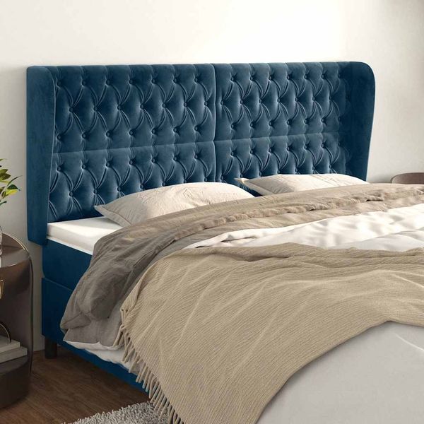 vidaXL Čelo postele so záhybmi tmavomodrá 203x23x118/128 cm zamat