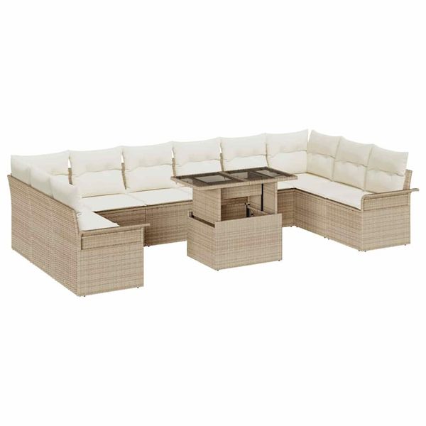 vidaXL Súprava záhradných pohoviek s vankúšom 11 pcs Béžová Poly Ratan