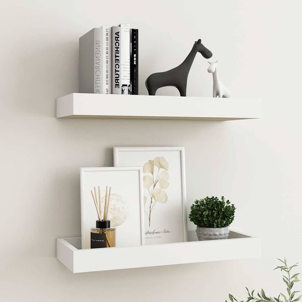 vidaXL Terasové nástenné police 2 ks dubové a biele 40x15x4 cm MDF