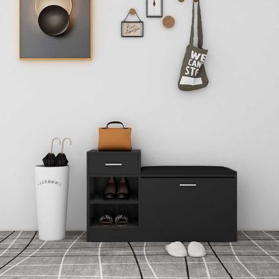 vidaXL Lavica na topánky čierna 94,5x31x57 cm kompozitné drevo