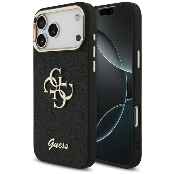 Puzdro Guess Fixed Glitter Big 4G Metal Frame pre iPhone 17 Pro Max čierne