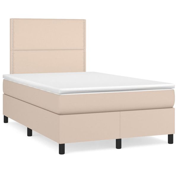 vidaXL Boxspring posteľ+matrac a LED, kapučínová 120x190cm, umelá koža