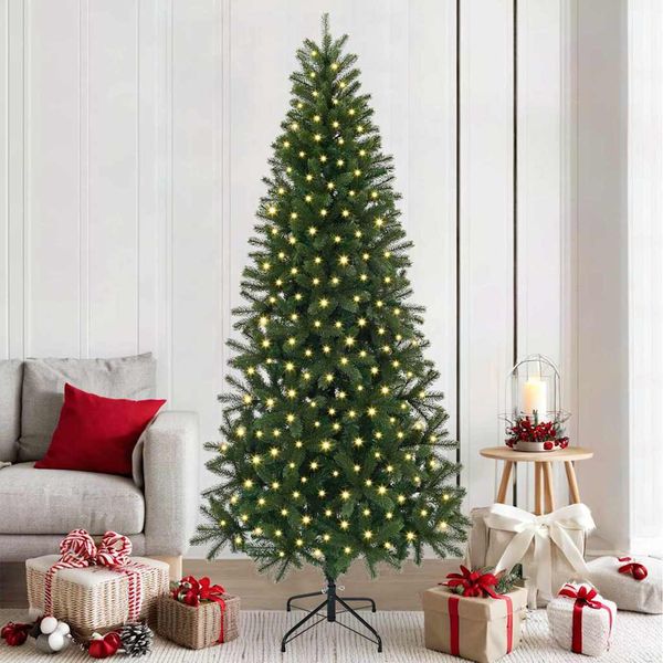 vidaXL Umelý vianočný stromček s 300 LED-i Zelená 210 cm PE a PVC