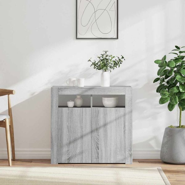 vidaXL Komoda s LED, sivý dub sonoma 80x35x75 cm