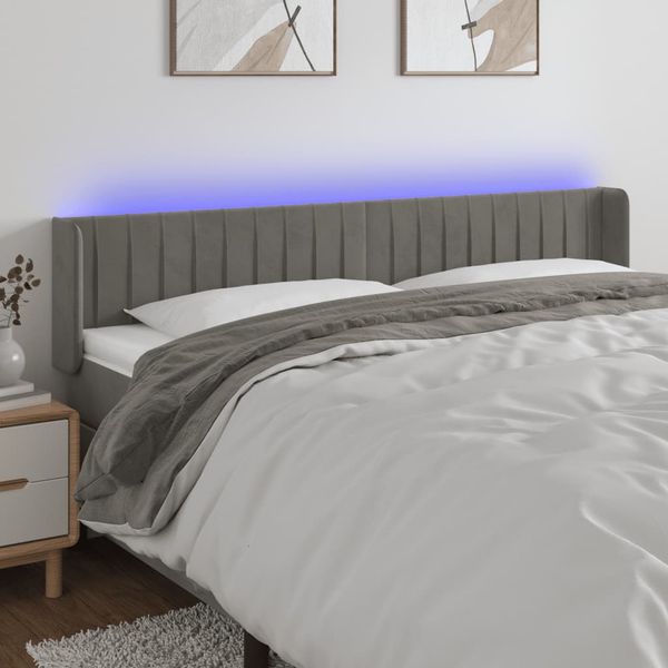vidaXL Čelo postele s LED bledosivé 203x16x78/88 cm zamat