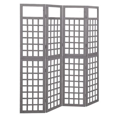 vidaXL Deliaca stena/mriežka, 4 panely, jedľový masív, sivá 161x180 cm