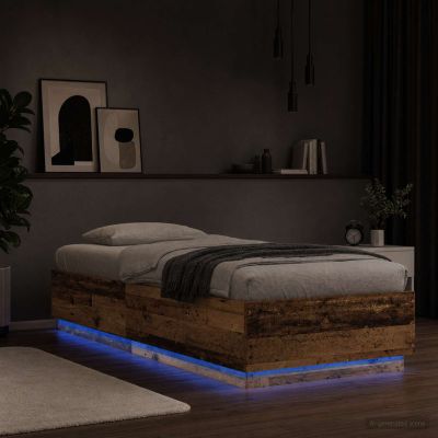 vidaXL Posteľový rám s LED Staré drevo 80 x 200 cm Kompozitné drevo