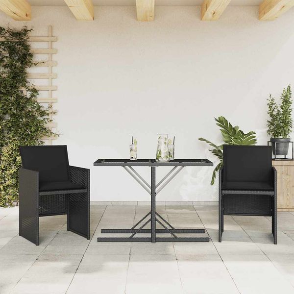 vidaXL 3-dielna bistro súprava s vankúšmi čierna polyratanová