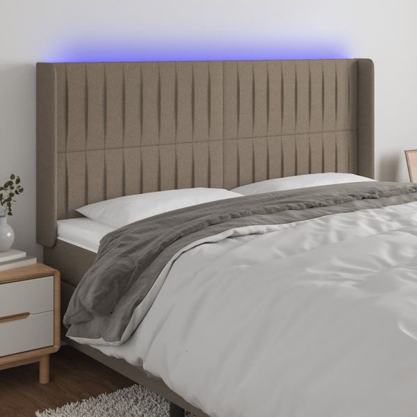 vidaXL Čelo postele s LED sivohnedé 183x16x118/128 cm látka