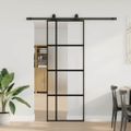 vidaXL Posuvné dvere s kovaním čierne 76x205 cm tvrdené sklo