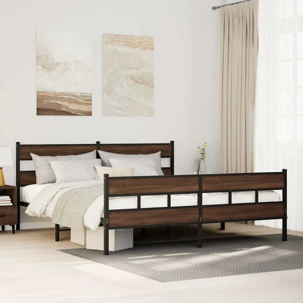 vidaXL Kovový posteľný rám bez matraca hnedý dub 200x200 cm