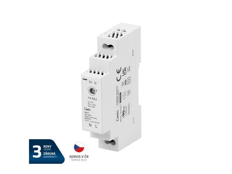 Zdroj spínaný na DIN lištu 12V/15W GETI GPS1215