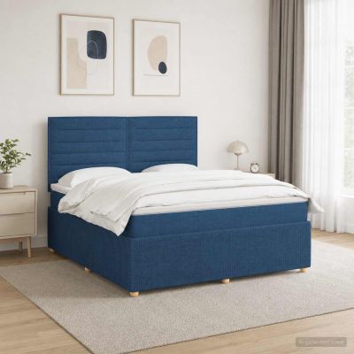 vidaXL LED boxspring posteľ s matracom Modrá 180 x 200 cm Látka