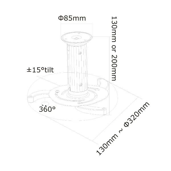 Neomounts BEAMER-C80 / Projector Ceiling Mount (height: 13-20 cm) / Silver Uchytávacie zariadenie, pre projektor, stropné, nosnosť 15 kg, nastavenie výšky 13–20 cm, šírka projektora až 320 mm, oceľ, strieborné