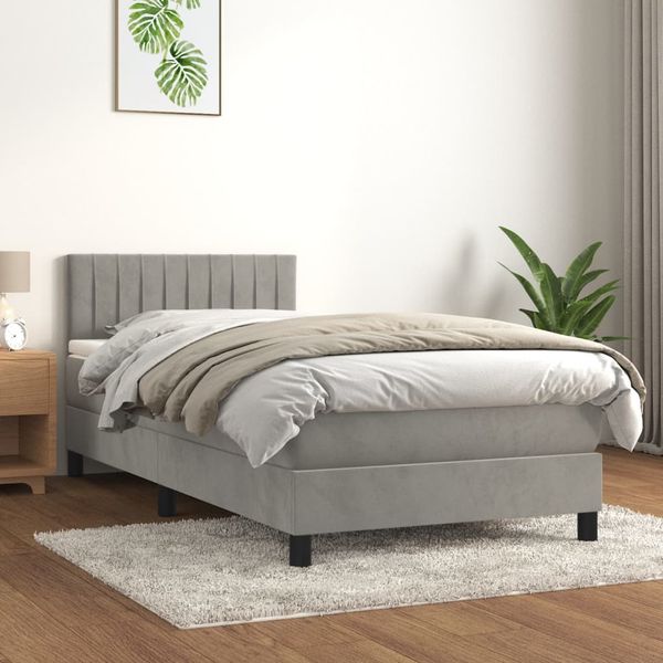 vidaXL Posteľný rám boxsping s matracom bledosivý 100x200 cm zamat