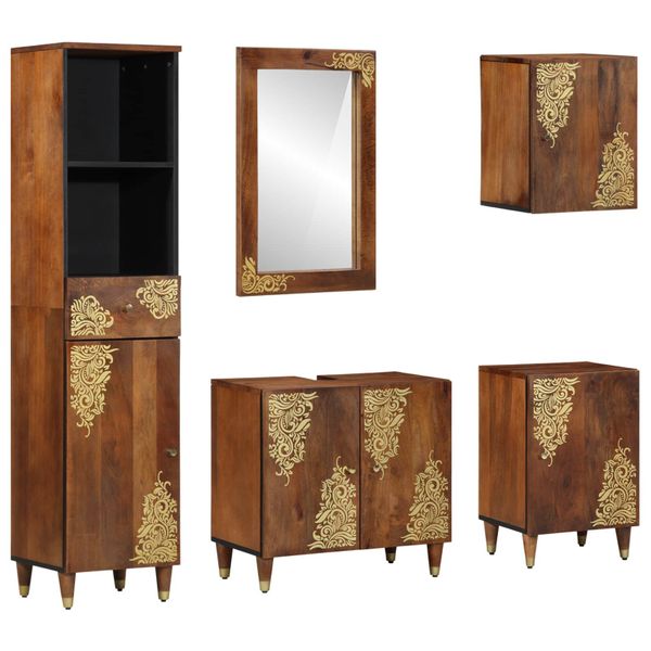 vidaXL Set kabinetov do kúpeľne 5 pcs Medová hnedá Masívne mango drevo