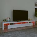 vidaXL TV skrinka s LED svetlami lesklá biela 260x36,5x40 cm