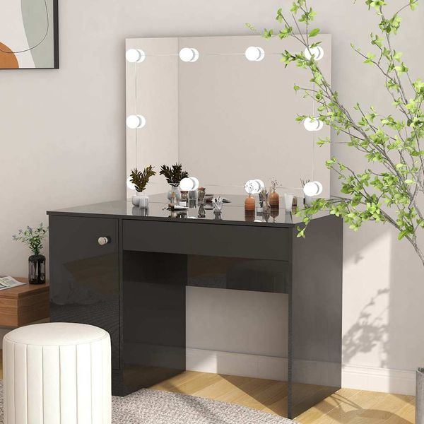 vidaXL Toaletný stolík s LED svetlami 110x55x145 cm MDF lesklý čierny
