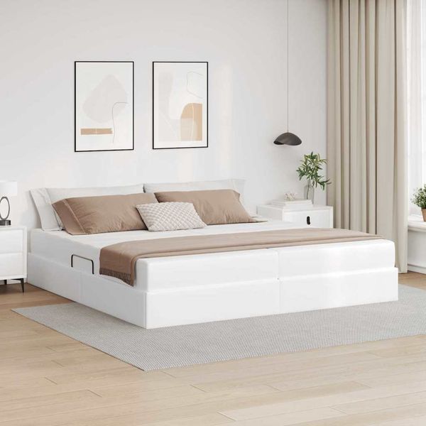 vidaXL Postel s úložným prostorem a matrací 2 pcs Biela Koža