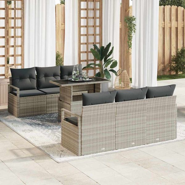 vidaXL Súprava záhradných pohoviek 7 pcs Svetlosivá polyratan