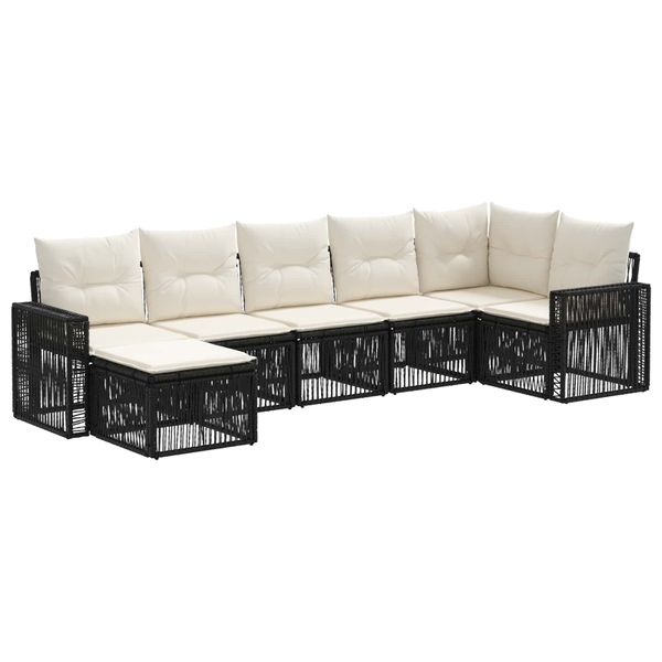 vidaXL Súprava záhradných pohoviek 7 pcs Čierna a krémová biela