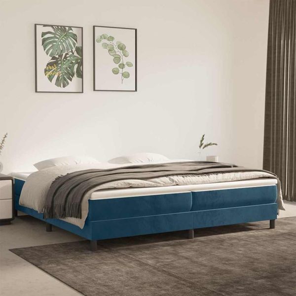 vidaXL Posteľný rám boxsping s matracom tmavomodrý 200x200 cm zamat