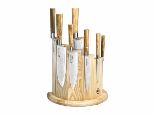 Böker Manufaktur Solingen130445SET Damast Olive Set súprava 7 kuchynských nožov s blokom