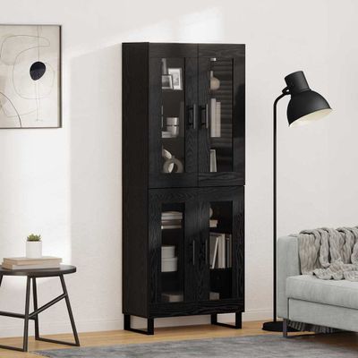 vidaXL Highboard 2 pcs Čierny dub Drevovláknitá doska a sklo