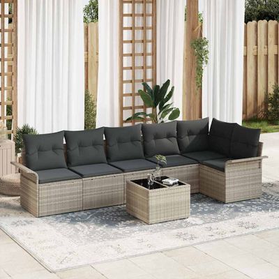 vidaXL Súprava záhradných pohoviek 7 pcs Svetlosivá Poly ratan