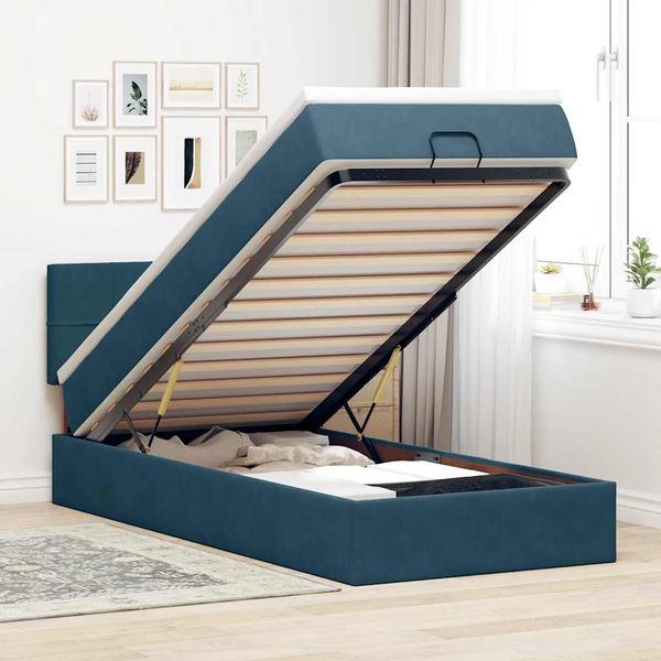 vidaXL Osmanský rám postele s matracom tmavomodrá 100x200 cm zamat