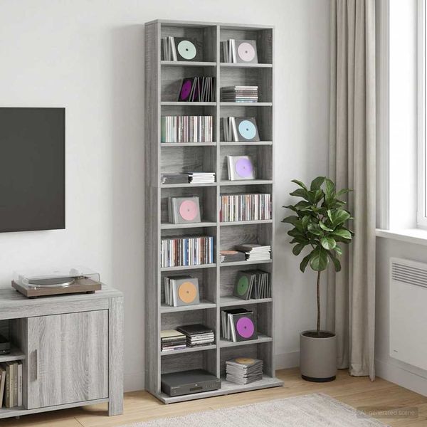 vidaXL CD Skrinka Sivý Sonoma 65 x 23,5 x 175 cm Kompozitné drevo