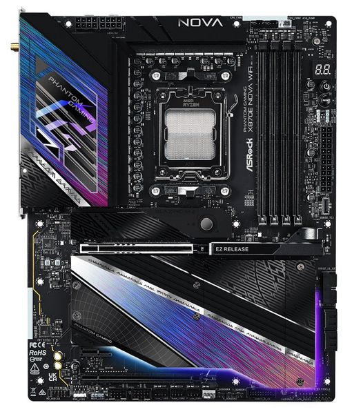 ASRock X870E Nova WiFi / AMD X870E / AM5 / 4x DDR5 DIMM / 5x M.2 / HDMI / USB-C / WiFi / ATX Základní deska, AMD X870E, AM5, 4× DDR5 DIMM (max. 256GB), 5× M.2, HDMI, 2× USB-C, Wi-Fi, ATX