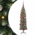 vidaXL Umelý chudý vianočný strom Zelená a biela 150 cm