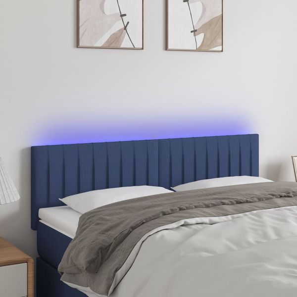 vidaXL Čelo postele s LED modré 144x5x78/88 cm látka