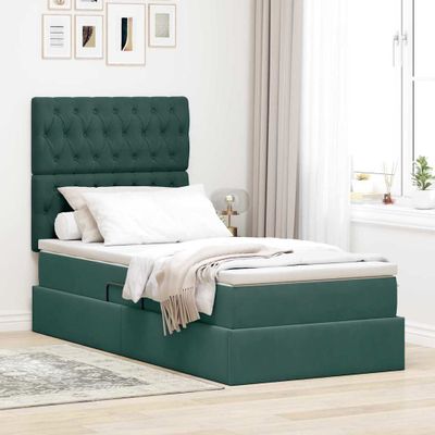 vidaXL Postel s úložným prostorem a matrací Tmavozelená 90 x 190 cm