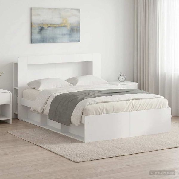 vidaXL Rám postele so skladom Biela 160 x 200 cm Kompozitné drevo