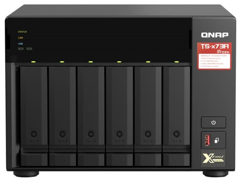 QNAP TS-673A-8G (Ryzen 2,2GHz / 8GB RAM / 6x SATA / 2x M.2 NVMe slot / 2x 2,5GbE / 2x PCIe / 4x USB) Sítové úložište NAS, 6x 2,5"/3,5" SATA III, 2x M.2, quad-core 2,2GHz, 8GB DDR4, 2x LAN, 3x USB 3.2 Gen2, 1x USB typ C, 2x PCIe