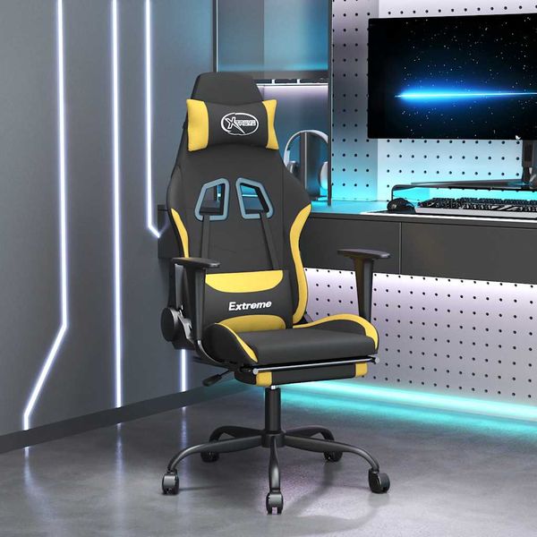 vidaXL Herná masážna stolička s podnožkou čierna a žltá látková