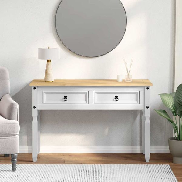 vidaXL Koncový stôl so zásuvkou Corona Biela 115 x 46 x 73 cm